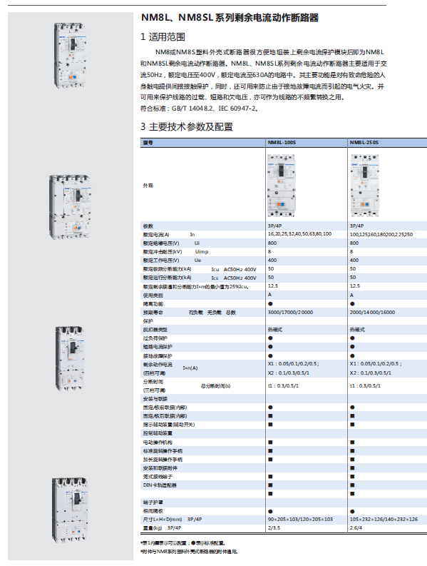 NM8L、NM8SL系列剩余電流動作斷路器選型